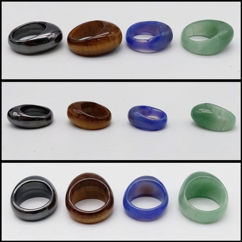 1695 - Four Natural Stone Rings. 
Modern raised design, all rings Size U.