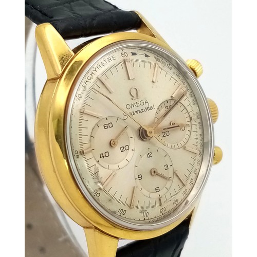 244 - A Superb Vintage 1960s Omega Seamaster Chronograph Gents Watch. Black leather strap. Gilded case - 3... 