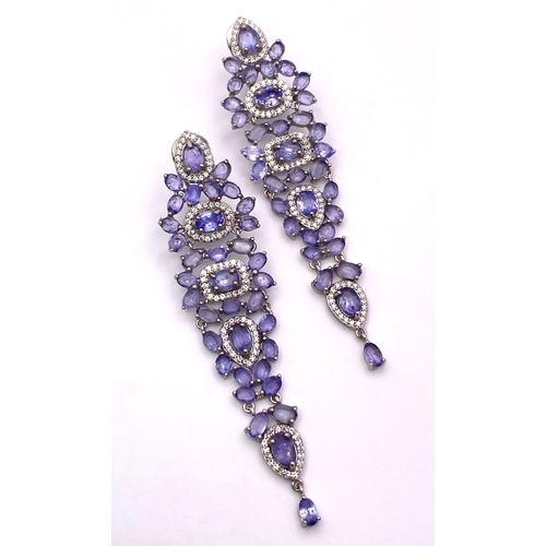 119 - A pair of vintage Tanzanite and white sapphire long earrings, excellent condition, no missing stones... 