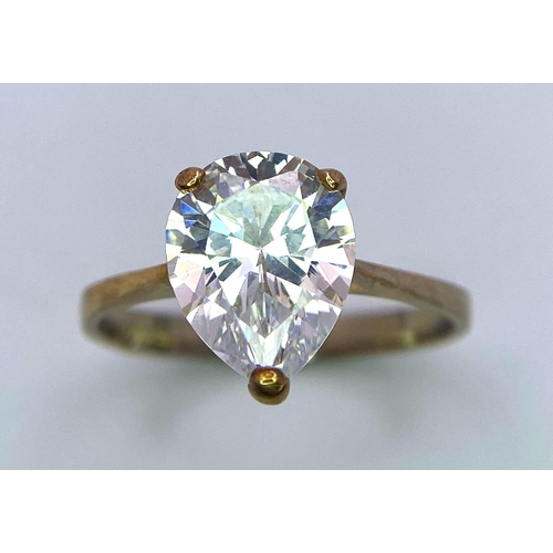 1408 - A 9K White Gold CZ Solitaire Ring with tear drop shape stone.
Size: N/O
Weight: 2.68g