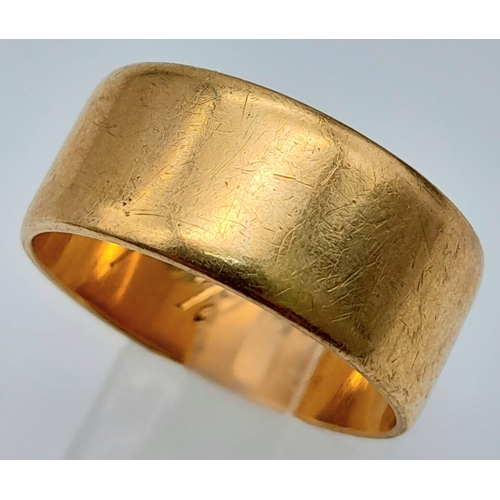 74 - A Vintage 9K Yellow Gold Wide Band Ring. Full UK hallmarks.
Size V/W. 1cm wide. 7.88g