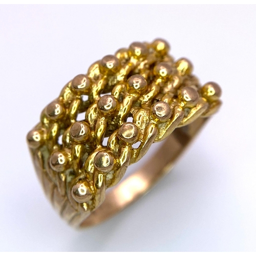 83 - A Vintage 9K Yellow Gold Three Row Keeper Ring. Size S. 5.52g weight.