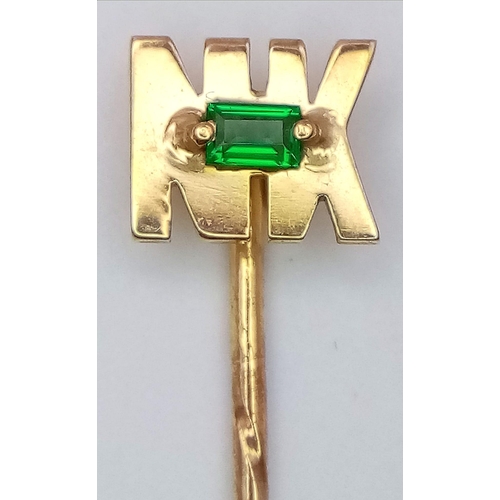 834 - A Vintage 9K Yellow Gold and Emerald Stick-Pin. If your initials are N.K. you are in luck. 5cm. 0.95... 