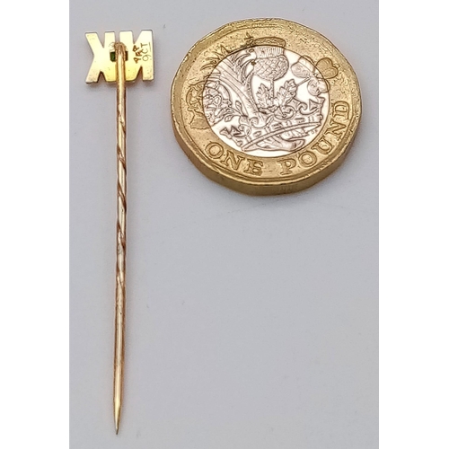 834 - A Vintage 9K Yellow Gold and Emerald Stick-Pin. If your initials are N.K. you are in luck. 5cm. 0.95... 