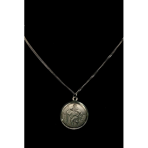 1746 - A 925 Silver St Christopher Pendant and Necklace. 3cm and 42cm.