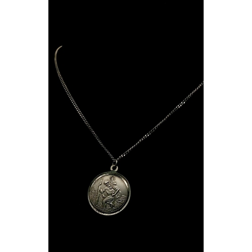 1746 - A 925 Silver St Christopher Pendant and Necklace. 3cm and 42cm.