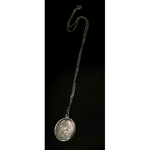 1746 - A 925 Silver St Christopher Pendant and Necklace. 3cm and 42cm.