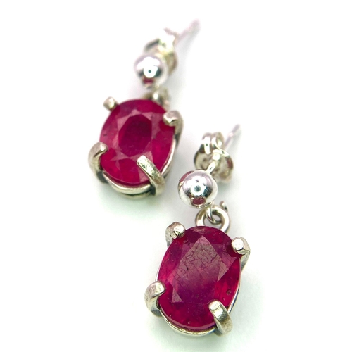 1639 - A Pair of Natural Ruby Earrings on 925 Silver. 27mm length, 5.70ctw, 3.47g total weight.