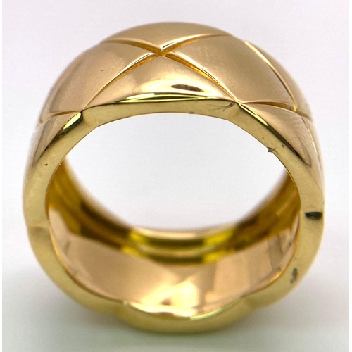 735 - A Chanel Quilted Bandeau Ring in 18k Yellow Gold , Band Width 10mm, Fits Ring Size Q-R, Total Weight... 