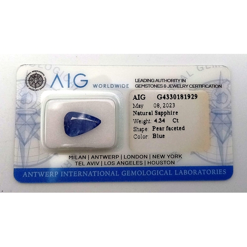 1591 - A 4.34ct Natural Blue Sealed Sapphire - AIG Milan Certified