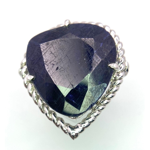 1147 - A Faceted Blue Heart-Shape Sapphire 925 Silver Ring. 6.5ct Sapphire. Size P. 18.6g total weight. Com... 