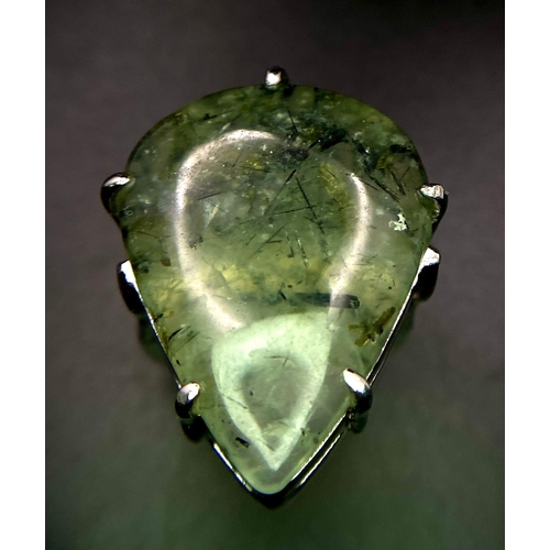 1166 - A Natural Pear-Shape Prehnite Gemstone 925 Silver Ring. Size P. 15.53 total weight. Comes with a pre... 