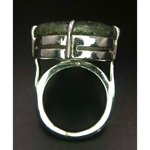 1166 - A Natural Pear-Shape Prehnite Gemstone 925 Silver Ring. Size P. 15.53 total weight. Comes with a pre... 