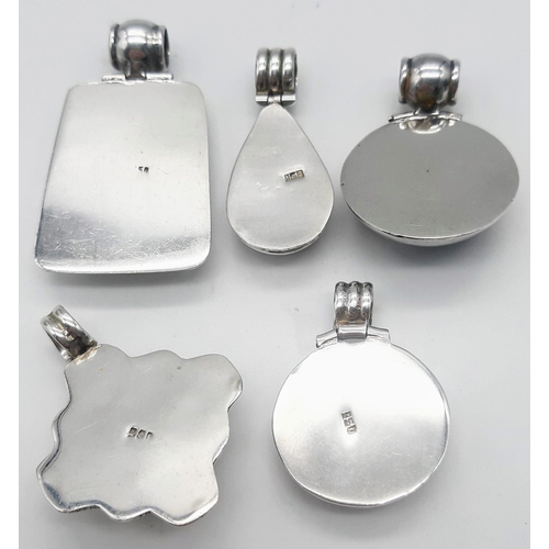 1372 - A Collection of 5 White Metal (Possibly Silver, Untested) Modern Pendants, Different design and shap... 