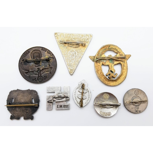 1415 - A collection of 8 Nazi German Pin Badges.
A variety of designs, shapes and sizes.