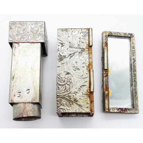 1583 - Foreign Silver Antique Lipstick and Mirror set.
Wonderfully ornate with Art Deco accents throughout.... 