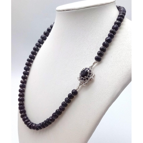 360 - A 275ctw Graduated Blue Sapphire Rondelle Necklace with Sapphire and 925 Silver Clasp. 42cm. 55g tot... 