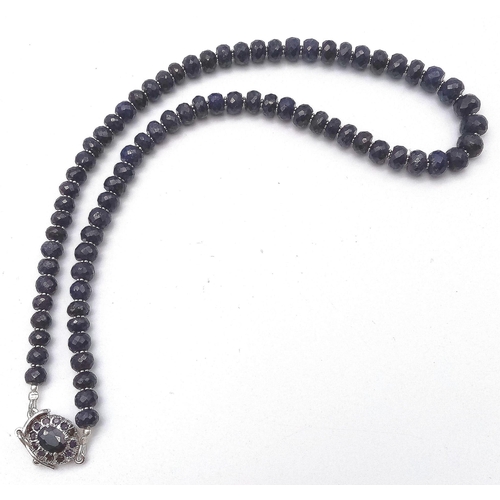 360 - A 275ctw Graduated Blue Sapphire Rondelle Necklace with Sapphire and 925 Silver Clasp. 42cm. 55g tot... 