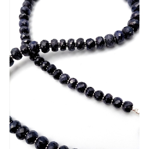 360 - A 275ctw Graduated Blue Sapphire Rondelle Necklace with Sapphire and 925 Silver Clasp. 42cm. 55g tot... 