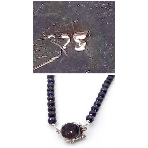 360 - A 275ctw Graduated Blue Sapphire Rondelle Necklace with Sapphire and 925 Silver Clasp. 42cm. 55g tot... 