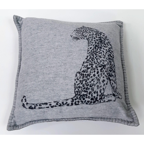 1685 - Cartier Two Tone Grey Cashmere/Wool Panther Cushion in Gift Box. 45x45cm