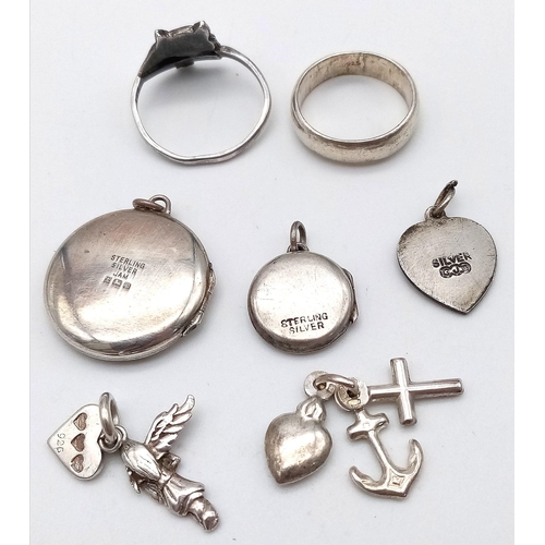 1627 - Collection of Sterling Silver Jewellery Items.
Featuring two locket pendants, three various charms/p... 