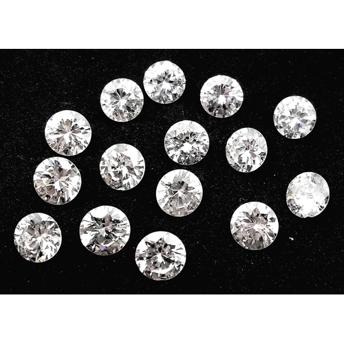 1774 - 15 identical Cubic Zirconia unmounted stones. 
Brilliant cut 10mm across.