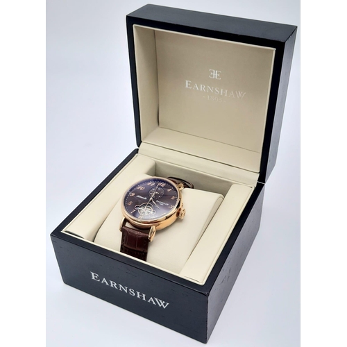 1311 - An Earnshaw Automatic Skeleton Gents Watch. Brown leather strap. Rose gold tone gilded case - 42mm. ... 