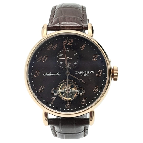 1311 - An Earnshaw Automatic Skeleton Gents Watch. Brown leather strap. Rose gold tone gilded case - 42mm. ... 