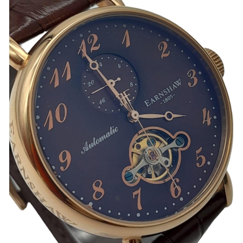 1311 - An Earnshaw Automatic Skeleton Gents Watch. Brown leather strap. Rose gold tone gilded case - 42mm. ... 