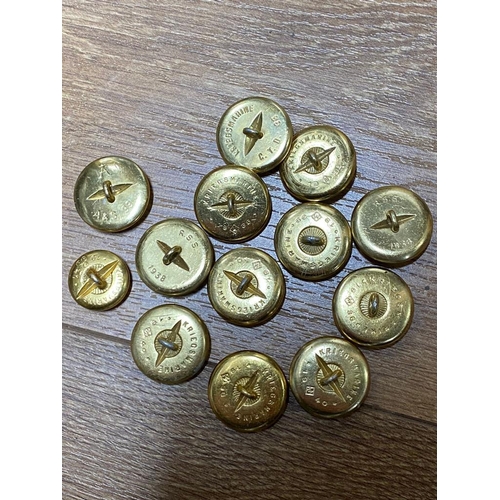 1743 - Thirteen WW2 German Kriegsmarine Buttons. Twelve large, one small. Various dates and markings. ML537