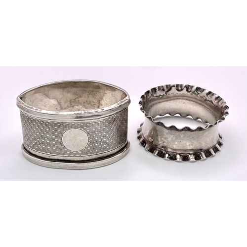 1768 - Two Different Style Sterling Silver Serviette Rings. Hallmarks for Birmingham 1932 and 1899. 30.23g ... 