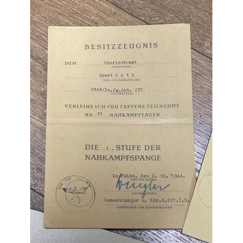 190 - WW2 German Awards and Documents Awarded to an Ernst Poth. Also includes a book which seems to be som... 