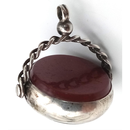 505 - An Antique Carnelian and Bloodstone Silver Fob, Birmingham 1887, Makers Pearce & Thompson.