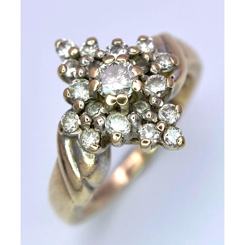 702 - 9kt Yellow Gold, Marquise Shape Diamond Cluster Ring.
Comes in box.
Size: J
Weight: 4.0g