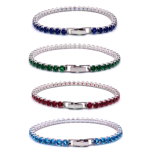 1134 - Four Different Colourful CZ Tennis Bracelets - Emerald green, Ruby red, Aquamarine Blue and Sapphire... 