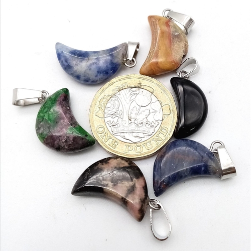 1721 - Six Crescent Gemstone Pendants. 2.5cm