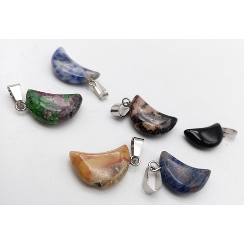 1721 - Six Crescent Gemstone Pendants. 2.5cm