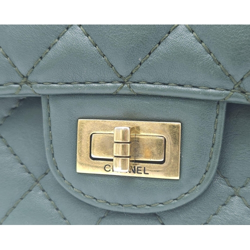 780 - Iconic Green Chanel Clutch. Adjustable gold tone chain handles, with gold tone hardware and diamond ... 