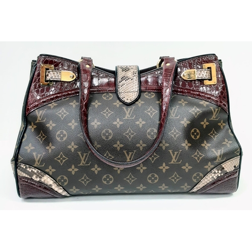 1222 - Louis Vuitton Multi-Pattern Handbag.
Unique, quality exterior which combines rich burgundy crocodile... 