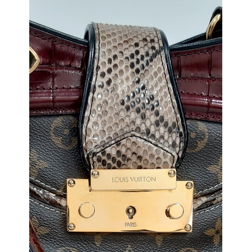 1222 - Louis Vuitton Multi-Pattern Handbag.
Unique, quality exterior which combines rich burgundy crocodile... 