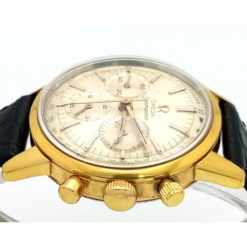 605 - A Superb Vintage 1960s Omega Seamaster Chronograph Gents Watch. Black leather strap. Gilded case - 3... 