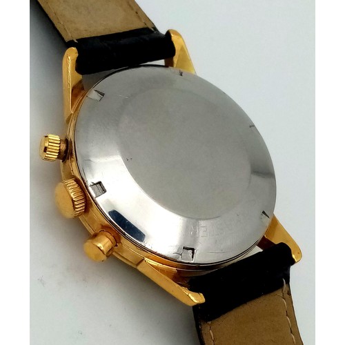 605 - A Superb Vintage 1960s Omega Seamaster Chronograph Gents Watch. Black leather strap. Gilded case - 3... 