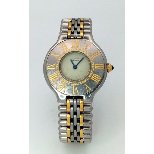 626 - A LADIES MUST DE CARTIER 21 AN EARLY 1990'S MODEL THAT NEEDS THE BEZEL REPOLISHING  28mm     a/f