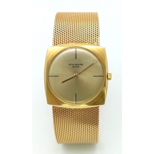 633 - A Classic Vintage Patek Philippe 18K Gold Ladies Watch. 18k gold bracelet and square case - 28mm. Go... 