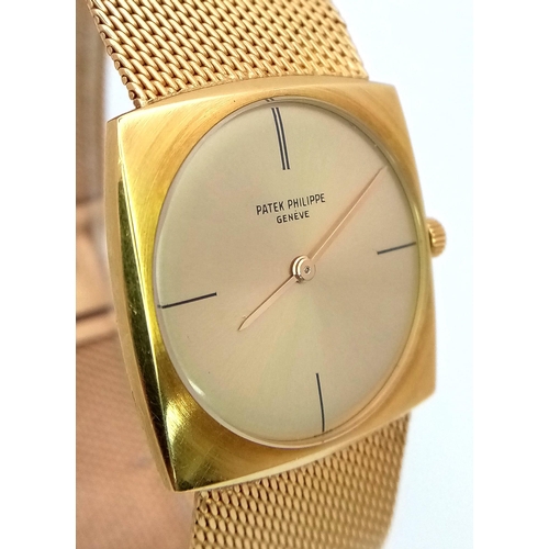 633 - A Classic Vintage Patek Philippe 18K Gold Ladies Watch. 18k gold bracelet and square case - 28mm. Go... 