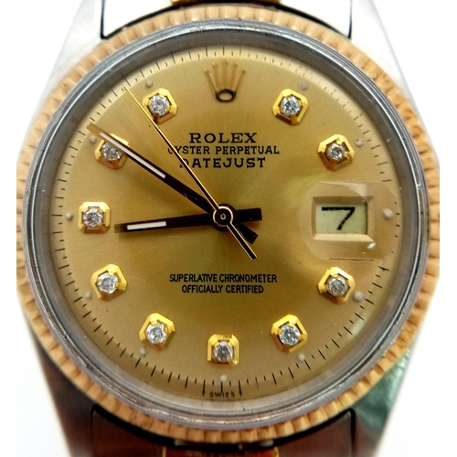 557 - A Rolex Oyster Perpetual Datejust Bi-Metal Gents Watch. 18k gold and stainless steel bracelet and ca... 