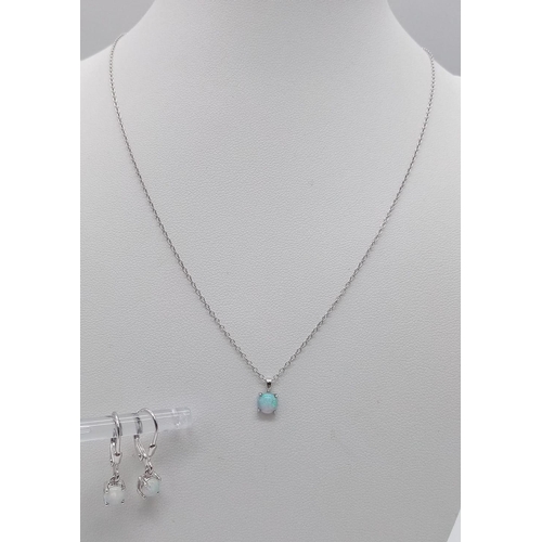 1177 - A collection of Sterling Siler an Opal Jewellery.
Featuring a opal pendant necklace (44cm) and a pai... 