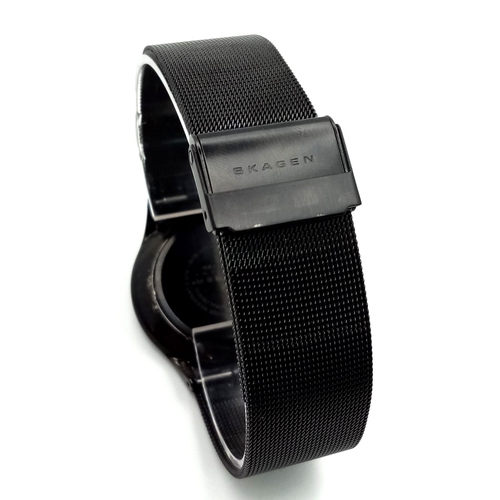 1451 - A Skagen of Denmark Quartz Gents Watch. Black stainless steel strap and case - 37mm. Black dial with... 