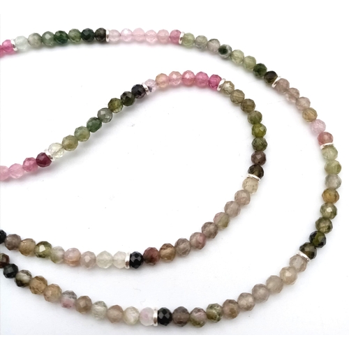 1487 - A Collection of 3 Small Bead Gemstone Necklaces: Tourmaline, Chalcedony and Zoisite. All 42cms. Ref:... 